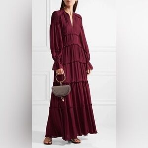 Tory Burch Stella Gown - Burgundy Long Tiered Maxi Dress